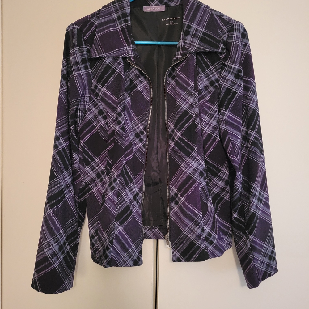 Laura Scott Women's Black and Purple Plaid Blazer